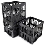 Eslite 3-Pack Collapsible Plastic Storage Crates,Foldable Crates for Storage,16L (Black) - color: Black
