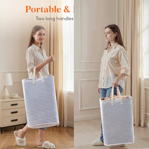 Lifewit 75L Large Collapsible Laundry Hamper, Tall Foldable Dirty Clothes Baskets Waterproof, Freestanding Design with Easy Carry Handles in Dorm Bedroom Bathroom College, Dark Blue - color: Dark Blue, size: 75L