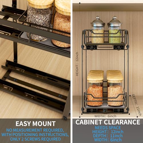 BOIVSHI Spice Rack Organizer for Cabinet, 2 Tier Pull Out Spice Organizer for Cabinet Height Adjustable Heavy Duty Metal Basket for Inside Cabinets & Pantry Closet (5.5''Wx10.5''Dx9.5''H) - size: 2 Tier,5.5''Wx10.5''Dx9.5''H