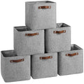 FinishingBo Cube Storage Baskets 6 Pack, 11x11 inch Cube Storage Bins with Leather Handles for Shelf Closet (Gray) - color: Gray
