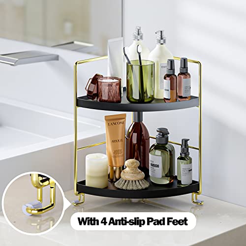2-Tier Bathroom Corner Counter Organizer, Makeup Storage Shelf Vanity Tray, Bathroom Sink Countertop Organizer, Black - color: Black