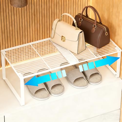 Expandable Closet Shelf Organizer, Wire Rack Closet Organizer，Stackable Storage Rack for Kitchen/Pantry/Bathroom/Shoe Cabinet，Space Saving Design（1 Pack）