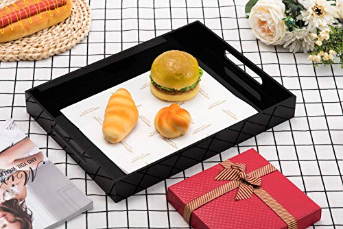 Glossy Black Sturdy Acrylic Serving Tray with Handles - 10x15 Inch, Coffee, Appetizer, Breakfast Tray - Butler, Kitchen to Vanity Table, Decorative - color: Glossy Black, size: 15" x 10" x 2"