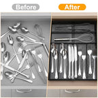 1 Pcs Utensil Drawer Silverware Organizer, Metal Mesh Expandable 13" ~24" Kitchen Drawer Organizer, 7-9 Slots Cutlery Tray Dividers for Kitchen Flatware Christmas Housewarming Gift (Black) - color: Black
