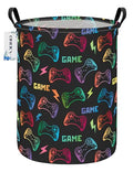 Round Game Controller Laundry Basket,Collapsible Laundry Hamper for Kids Boys,Waterproof Video Game Toy Storage Bin for Bedroom,Playroom, Boys Room,Gamer Gift (GAME) - color: Round GAME