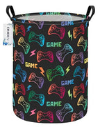 Round Game Controller Laundry Basket,Collapsible Laundry Hamper for Kids Boys,Waterproof Video Game Toy Storage Bin for Bedroom,Playroom, Boys Room,Gamer Gift (GAME) - color: Round GAME