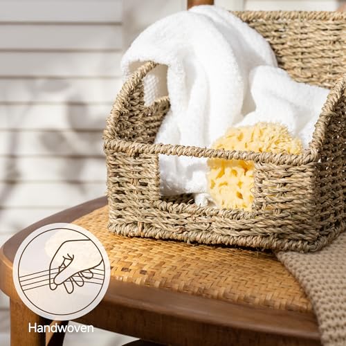 StorageWorks Seagrass Pantry Storage Baskets, Wicker Baskets with Built-in Handles, Handwoven Shelf Baskets for Organizing, Pantry Organizers and Storage, 3 Pack - color: Natural(Seagrass), size: 17"L x 11"W x 7½"H + 2x 7½"L x 9½"W x 6¾"H