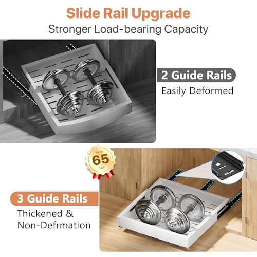 2 Pack Pull out Cabinet Organizer, Width (10"-15") Depth (11"-17"), with 3 Rails Adjustable Slide, Expandable Drawers for Cabinets, No Drill Adhesive Kitchen Drawers for Pantry Shelves white - color: #3 White 2 pack, size: 10"-15"W x 11"-17"D (2Pack White