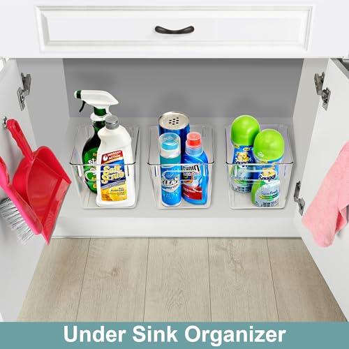 Sorbus 2 Pack Small Clear Plastic Storage Bins, Clear Organizer Bins with Handle for Kitchen, Pantry, Cabinet, Refrigerator, Craft, Toys, Clothes, Closet, Under Sink, Bathroom Organizers and Storage - size: Small, style: 2 Pack