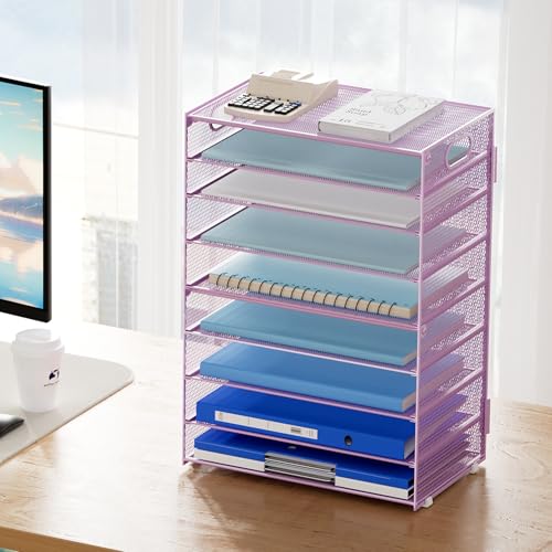Marbrasse Paper Organizer Letter Tray, 9 Tier Mesh File Organizer with Handle, Paper Sorter Desk Organizer for Home Office Supplies - Purple - color: 9 Tier Purple