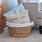 Household Essentials Round Wicker Laundry Basket with Handles, Whimsical Water Hyacinth Basket, Supportive Metal Frame, Removable Polyester Liner, Handwoven, Well-Structured and Versatile, Natural - color: Natural Water Hyacinth