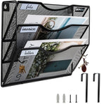 BOHDK Wall File Organizer, 3 Tire Hanging File Folder Mail Organizer, Vertical Mesh Metal Door/Wall Mount Hanging File Holder, Paper Document Magazine Rack with Hooks for Home Office Black