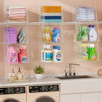 3-Pack Extra-Tall 13.6'' Hanging Laundry Basket Organizer, Foldable Wire Shelf with 360° Rotating Hooks & Reinforced Height - Durable Space-Saving Laundry Room & Closet Organizer, White Patent