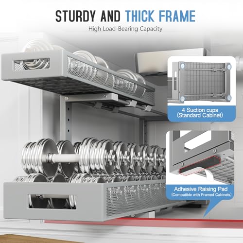 2 Pack 20.47IN Depth Under Sink Storage Organizer, Large 2-Tier Elegant Mesh Pull Out Shelf for Kitchen and Bathroom Cabinet Organization, L-Shaped and Adjustable Height Design-Gun Gray - color: Gun Gray, size: 2 Pack-20.47"Dx11.4"-16.14"H