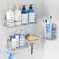 TAILI Shower Caddy Suction Cup, 3 Pack Shelves for Inside with Hooks & Soap Holder Toothbrush Cups, Removable Bathroom Organizer, Rustproof Silver Storage-Silver - style: 3× Silver