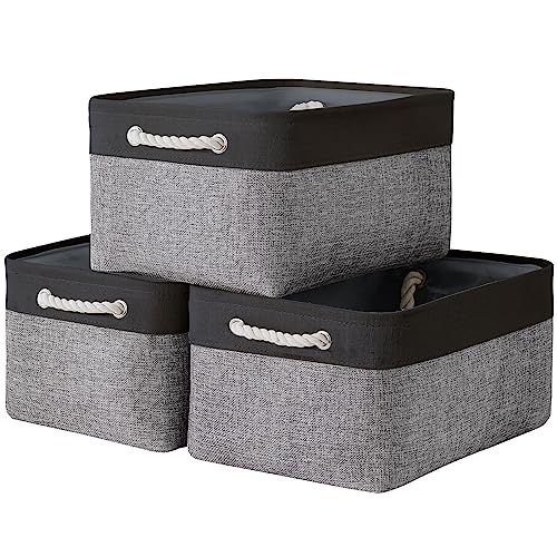 TheWarmHome Collapsible Storage Bin for Shelves - 16x12x8 inch Large 3 Pack Storage Basket for Organizing with Rope, Fabric Storage Cubes for Organizer Toy Cloth Gift Closet (Black & Grey) - color: Black&Grey, size: 3PCS/Large - 15.7Lx11.8Wx8.3H