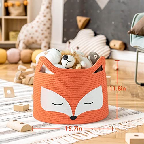 Fox Decor Basket, Nursery Basket for Baby Clothes, Toys, Laundry, Blanket, Cute Animal Storage Box, Large Woven Gift for Kids, Baby Showers-15.7"L x 11.8"H, Orange - color: Orange, size: 15.7"W x 11.8"H