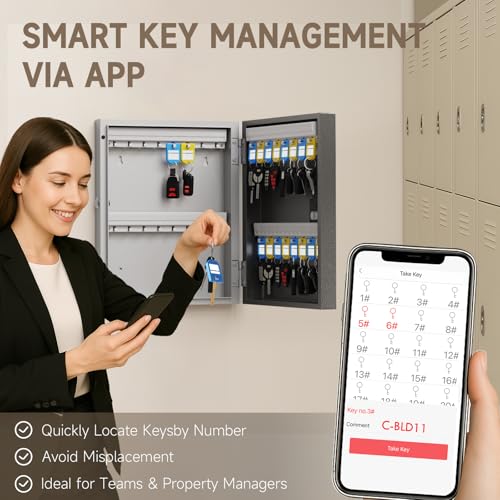 32 Key Lock Box Wall Mount, Smart Key Cabinet One Time Password/APP Bluetooth/Fixed/Wi-Fi Remote/Key Unlock, Key Management for Valets/Realtors/Office/Hotel - size: 32 Key(Smart)