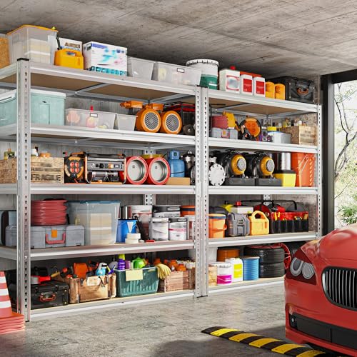 REIBII 2500LBS Garage Shelving 40" W Storage Shelves Adjustable Metal Shelving 5 Tier Pantry Shelves for Garage Closet Kitchen Basement 40" W x 19.7''D x 72''H, Silver - size: 40"W x 19.7''D x 72''H
