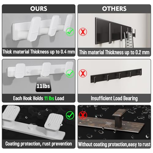 Coat Rack Wall Mount Coat Hooks - White Hook Rack with 3 Hooks Aluminum Wall Rack Hooks for Hanging Coat Hat Bag Towel Hanger Rustproof Coat Holder - color: White, size: Square 3 Hooks 1 Pack