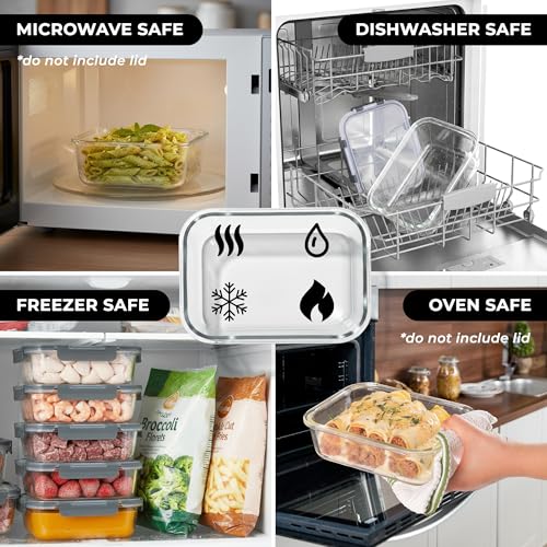 Zulay Kitchen 5 Piece Large 36oz Glass Tupperware Container Set with Lids - Premium BPA Free Borosilicate Glass Food Storage Containers - Leak-Proof Meal Prep - Microwave, Freezer & Oven Safe - Gray