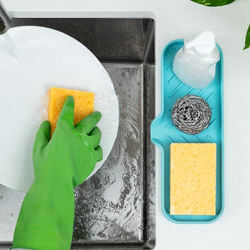 Zulay Kitchen Large Silicone Sponge Holder (12x4) – Flexible Sink Organizer Tray for Kitchen & Bathroom – Multipurpose Soap Dish for Sponges, Makeup, Trinkets & More (Aqua Sky) - color: Aqua Sky, size: Large (12x4)