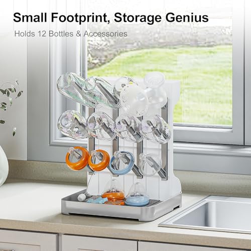 GoMaihe Baby Bottle Drying Rack: Space Saving Vertical Bottle Dryer Holder - Baby Accessories Storage Stand Organize Brushes Pacifiers on Countertop - BPA-Free - Gray - color: Gray