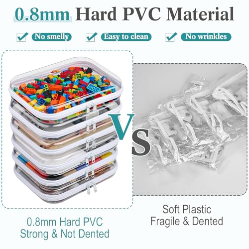 Sanwuta 6 Pcs Clear Hard Zipper Case Plastic Zipper Pouches Transparent Makeup Bag Pencil Case Pouches Toiletry Diaper Bag for Travel Toy Storage Organizer Bins(White,9.84 x 7.87 x 2 Inch) - color: White, size: 9.84 x 7.87 x 2 Inch
