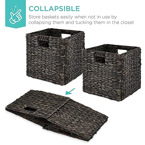Best Choice Products 13x13in Pack of 5 Cube Storage Baskets, Water Hyacinth Multipurpose Collapsible Organizers, Handwoven Laundry Totes for Laundry, Living Room, Kids Room & Nursery - Black - color: Black, size: 13x13in