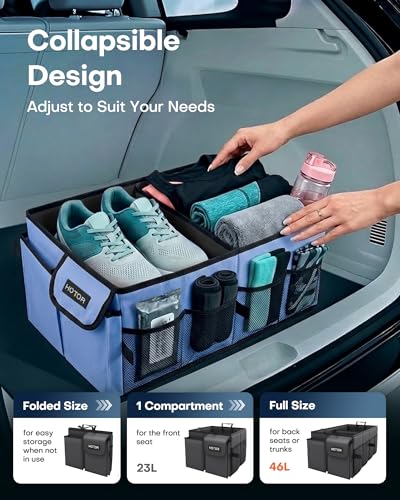 HOTOR Trunk Organizer for Car - Car Organizer, Foldable Trunk organizer for SUVs & Sedans, Sturdy Organization for Car Accessories, Tools, Sundries, Blue, 2 Compartments, 23.6"×14.2"×10.6" - color: Blue, size: Large (2 Compartments)