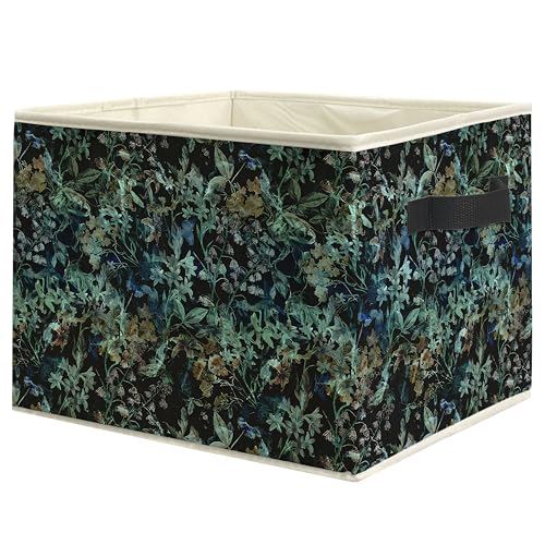 Dark Floral Botanical Storage Bin Box with Handles, Vintage Nature Butterfly Plant Foldable Linen Fabric Laundry Basket for Home Bedroom Bathroom Clothes Toys Books - color: Floral-C