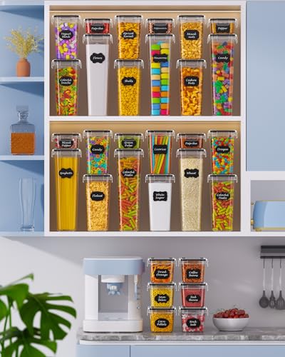KEMETHY 30 PCS Airtight Food Storage Containers with Lids, Kitchen Pantry Organization and Storage, BPA-Free Plastic Scale Food Canisters for Cereal, Flour, Sugar, Dry Food, Include Labels & Marker - color: 30 Piece