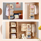 Fabric 4 Tier Hanging Closet Organizer Heavy Duty Beige Shelf Hanging Storage Towel Clothes Sweater Jeans Bag Organizer For Closet For Bedroom, Dorm, RV, See Through Front Panel, Space-Saving