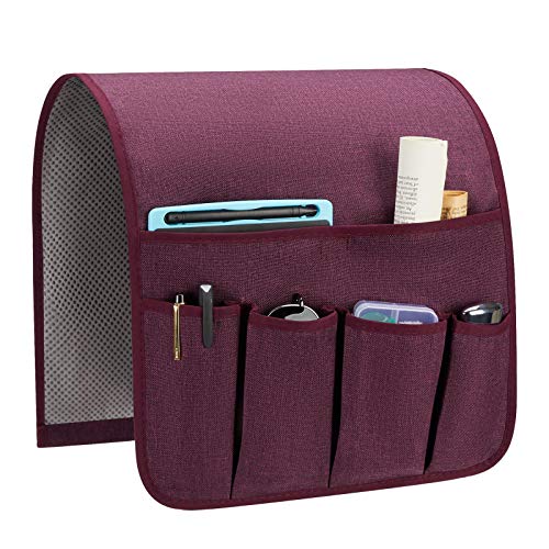 Sofa Armrest Organizer, Remote Control Holder for Recliner Couch, Arm Chair Caddy with 5 Pockets for Magazine, Tablet, Phone, iPad - color: Purple, size: W13'' x L33''