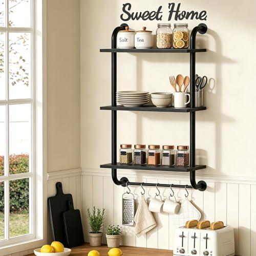 Tinpin Bathroom Shelves Wall Mounted, Rustic Farmhouse Pipe Shelves, Walls Shelf 3-Tier, Industrial Pipe Shelving, Floating Shelf Wall Decor for Bathroom, Kitchen, Bedroom, Living Room 17.3in Black - color: Black, size: 3 tier