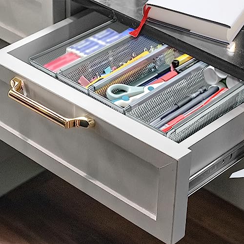 4PCS Drawer Organizer for Kitchen,Utensil Mesh Drawer Organizer with Interlocking Arm for Cosmetic,Flatware,Pen (12 * 3 * 2 Inches,Grey) - color: Grey(4PCS), size: 12*3*2 Inches