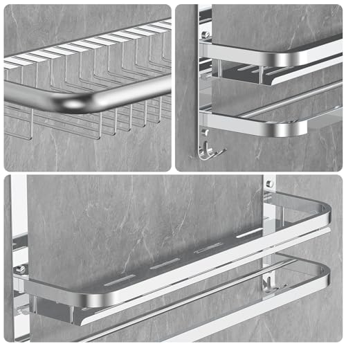 CAXIMSY Foldable 23.22 Inch Rowel Rack Wall Mounted with Bathroom Shower Shelves Stainless Steel Towel Bar Without Drilling and Screw Installation (Silvery) - color: Silvery