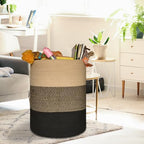 COMSE Extra Large Blanket Basket, Tall Woven Storage Basket, Nursery Hamper, 15.7”x 21.7”, Cotton Rope Laundry Hamper for Toys Clothes Towels, Brown/Black - color: Brown & Black