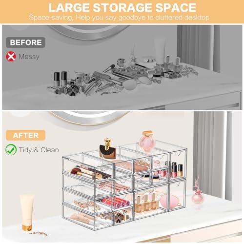 Desk Organizer with 7 Drawers, FODIENS 7 Packs Acrylic Stackable Desktop Storage Drawers Makeup Organizer, Clear Craft Storage Box Cabinets for Office Vanity Countertop Bathroom Bedroom - size: 7 Drawers