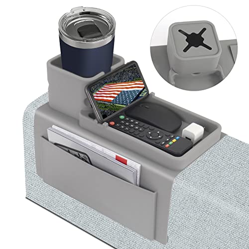 Silicone Couch Cup Holder, VIENFUT Anti-Spill and Anti-Slip Sofa Armrest Tray, Dirt-Resistant Silicone Couch Arm Tray for Remote, Snacks, Cellphone and iPad, Gift for Family, Friend (Gray) - color: Gray