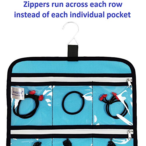 Hanging Jewelry Organizer with 10 Zippered Clear Pockets for Travel Suitcase and Home Closet Jewelry Storage Bag (BLUE) - color: BLUE