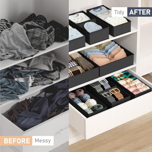 DIMJ Drawer Organizer Clothes Storage - 26 Pack Baby Dresser Organizer for Nursery, Foldable Closet Drawer Organizer Bins for Bedroom Organization, Fabric Storage Dividers for Socks, Underwears, Bras - color: Black, size: 26 Pack