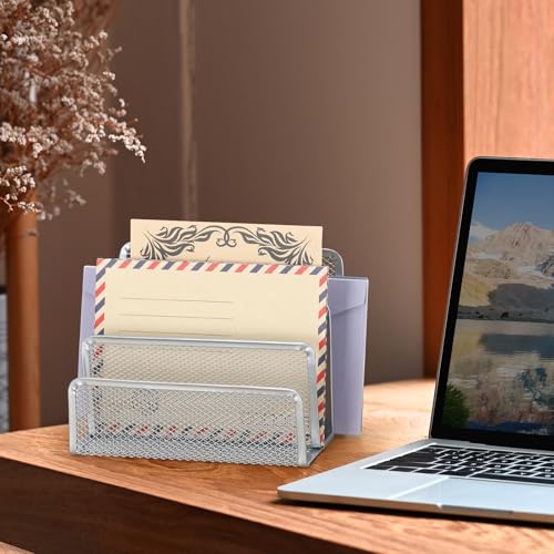 2 Pieces Desk Mail Organizer, Metal Mesh Small File Holders Letter Organizer, Bill/Document/Filing/Folders/Paper Organizer for Desktop (GREY-2PCS) - color: GREY-2PCS