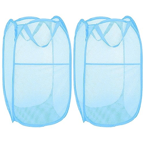 Larpur Pack of 2 Pop up Laundry Hampers, Collapsible Laundry Baskets, Portable Mesh Clothes Hampers for Home Room, College Dorm, Apartment, Foldable Hamper with Carry Handles, Sky Blue - color: 2*Sky Blue