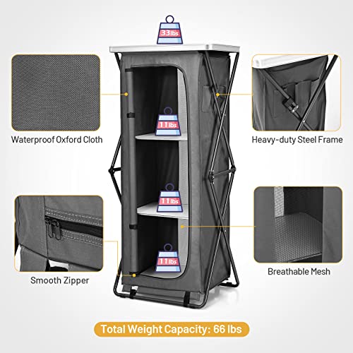 Giantex Folding Camping Storage Cabinet with 3 Shelves and Carry Bag, Portable Outdoor Organizer Kitchen Table, Quick Set-up for BBQ, Picnic, Backyard, Compact Pop-Up Cupboard, 55''H - size: 55''H