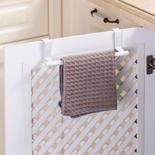 Cabinet Door Towel Holder, Over Cabinet Towel Bar, Stainless Steel Dish Towel Holder for Cabinet Door Kicthen Towel Rack, White 2 Pack - color: White