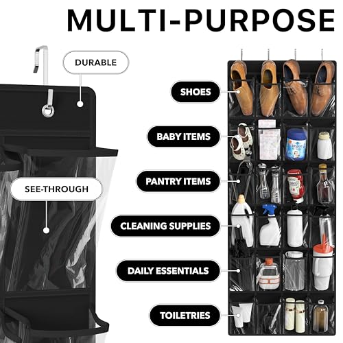 Simple Houseware 24 Pockets Large Clear Pockets Over The Door Hanging Shoe Organizer, Black (56" x 22.5") - color: Black, size: Extra Large Pockets