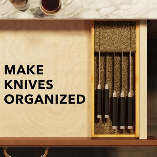 SpaceAid Knife Drawer Organizer Bamboo Insert Dock, Kitchen Steak Knives Holder Organizers Block for Drawer in Storage Organization (Small) - size: Natural, Small
