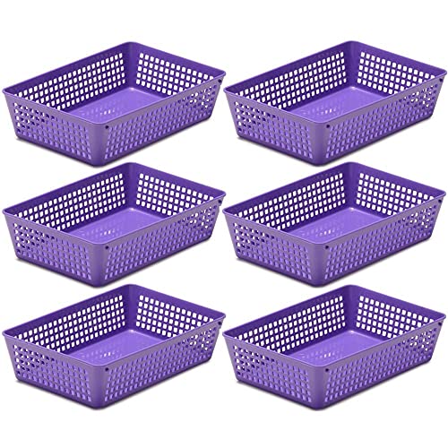 YBM Home 6-Pack Plastic Storage Baskets Bins for Home Junk Drawer, Shelves, and Office Organization, Functional Trays/Containers Great for Kitchen Pantry, Cabinets, Bedrooms, and Bathrooms, Purple - color: Purple, size: 6