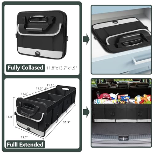 AOPHY Trunk Organizer for Car, 95L Large Capacity Storage with Non-Slip Bottom Strips and 2 Retractable Straps, Cargo Organizer for Suv, Truck, Sedan, Waterproof Portable Car Organizers for Women Men - color: Black Gray
